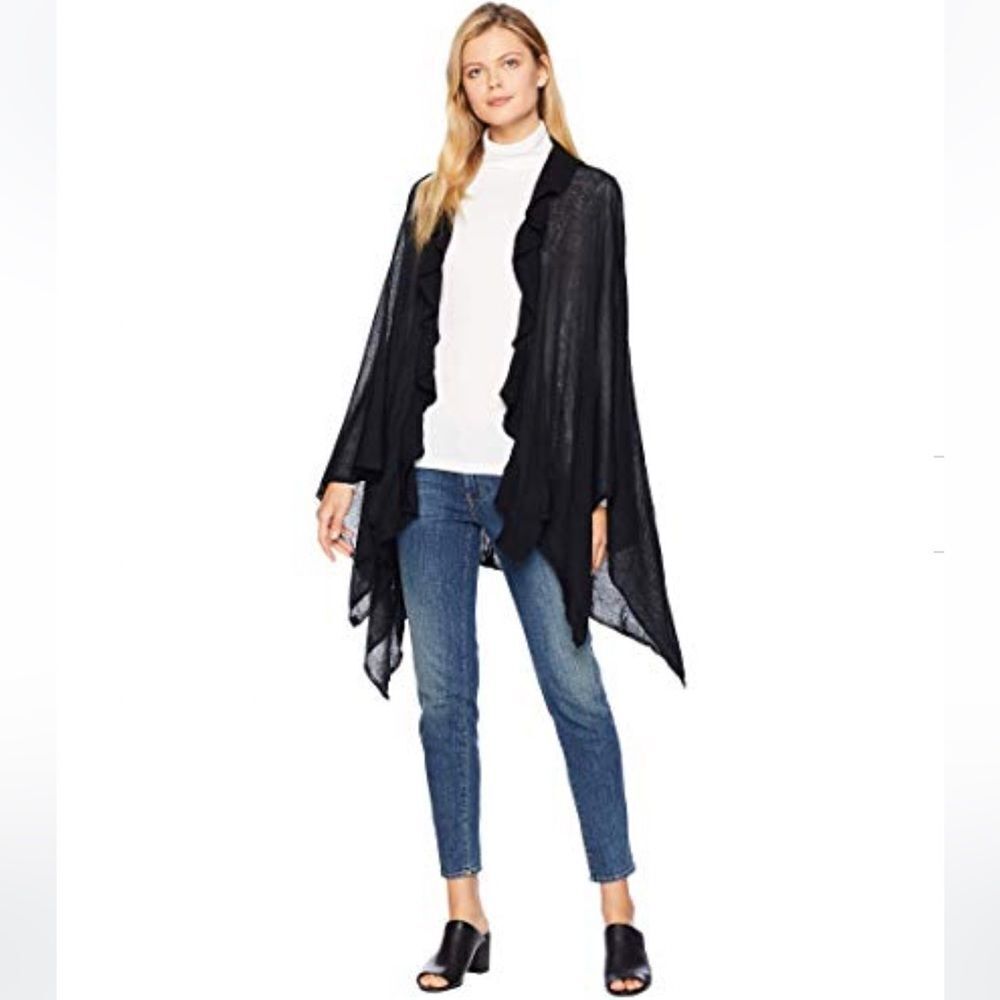 LAUREN Ralph Lauren Ruffle Ruana Black One Size